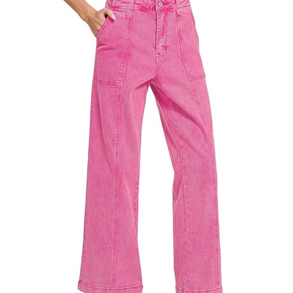 Zenana STRAIGHT LEG UTILITY POCKET COLOR DENIM PANTS - Picture 2 of 2